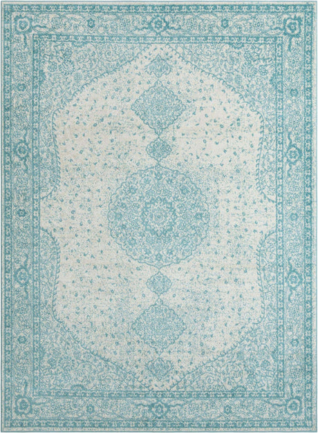 Aqua 9' x 12' Bromley Rectangle Area Rug 100% Polypropylene With Cotton Backing Vintage Distressed Colorful Traditional Carpet for Living Dining Rooms Offices for Sale at Rug Engine
