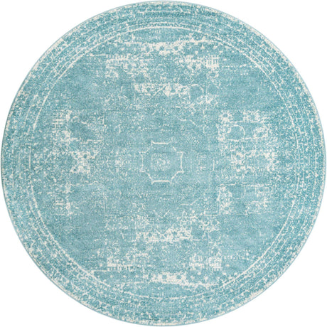 Aqua 10' x 10' Bromley Round Area Rug 100% Polypropylene With Cotton Backing Vintage Distressed Colorful Traditional Carpet for Living Dining Rooms Offices for Sale at Rug Engine