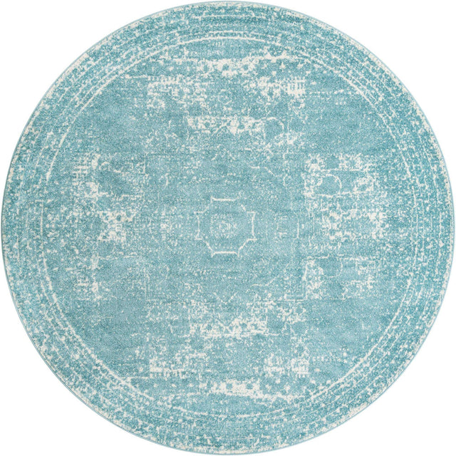 Aqua 10' x 10' Bromley Round Area Rug 100% Polypropylene With Cotton Backing Vintage Distressed Colorful Traditional Carpet for Living Dining Rooms Offices for Sale at Rug Engine