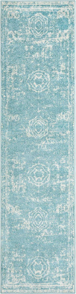 Aqua 2' 7 x 10' Bromley Runner Area Rug 100% Polypropylene With Cotton Backing Vintage Distressed Colorful Traditional Carpet for Living Dining Rooms Offices for Sale at Rug Engine