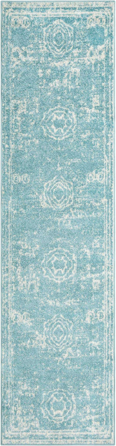 Aqua 2' 7 x 10' Bromley Runner Area Rug 100% Polypropylene With Cotton Backing Vintage Distressed Colorful Traditional Carpet for Living Dining Rooms Offices for Sale at Rug Engine