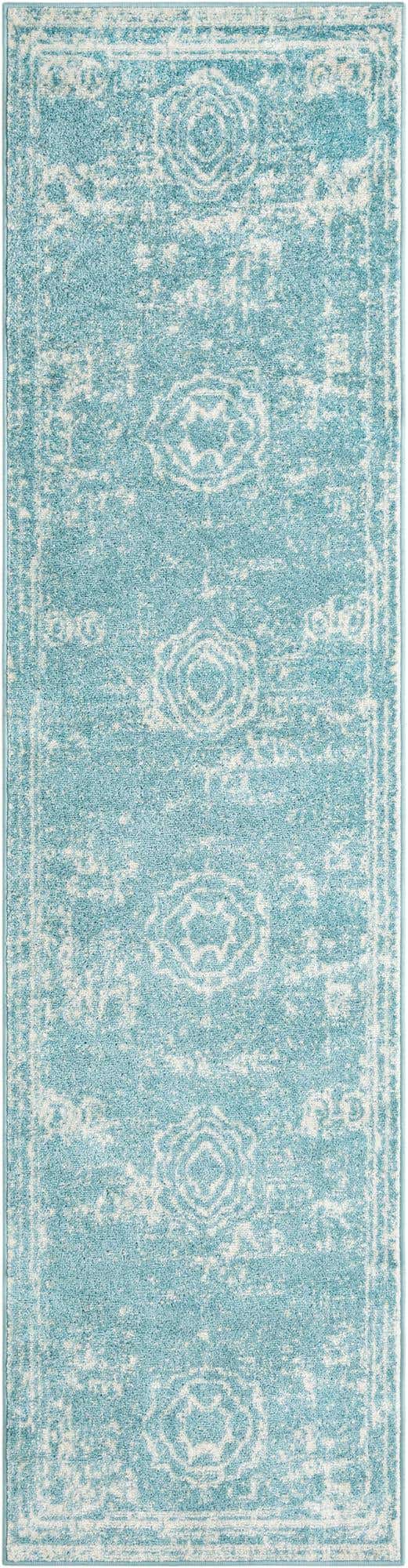 Aqua 2' 7 x 10' Bromley Runner Area Rug 100% Polypropylene With Cotton Backing Vintage Distressed Colorful Traditional Carpet for Living Dining Rooms Offices for Sale at Rug Engine