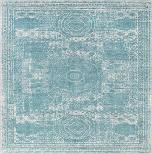 Aqua 10' x 10' Bromley Square Area Rug 100% Polypropylene With Cotton Backing Vintage Distressed Colorful Traditional Carpet for Living Dining Rooms Offices for Sale at Rug Engine
