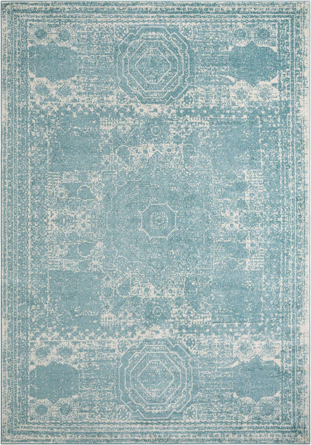 Aqua 10' x 14' 1 Bromley Rectangle Area Rug 100% Polypropylene With Cotton Backing Vintage Distressed Colorful Traditional Carpet for Living Dining Rooms Offices for Sale at Rug Engine