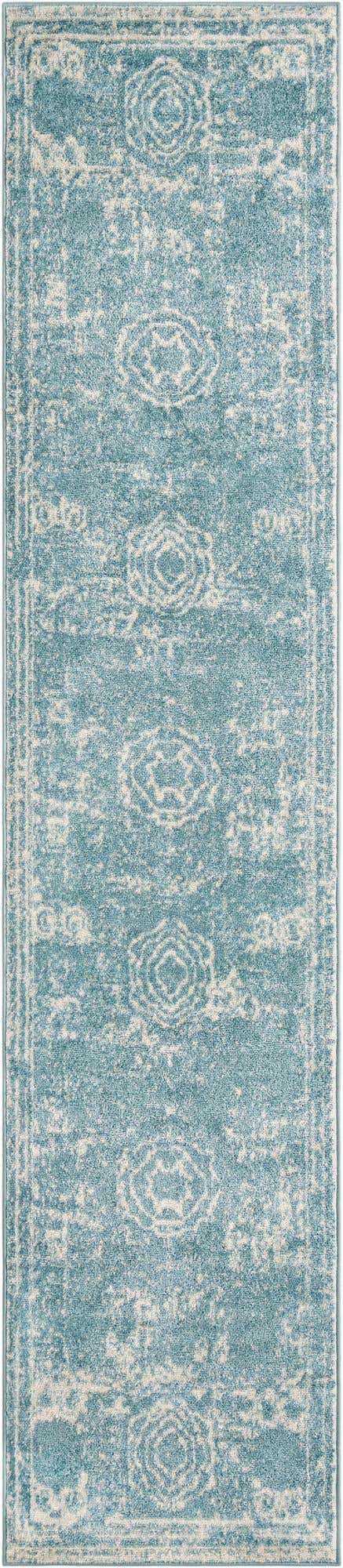 Aqua 2' 7 x 12' Bromley Runner Area Rug 100% Polypropylene With Cotton Backing Vintage Distressed Colorful Traditional Carpet for Living Dining Rooms Offices for Sale at Rug Engine