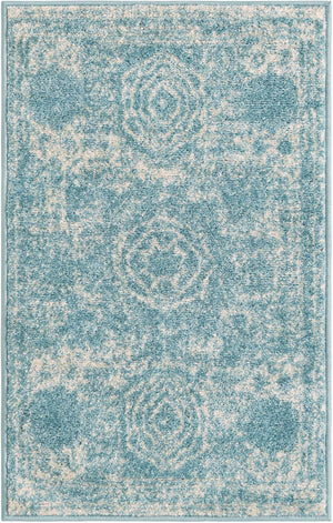 Aqua 2' x 3' 1 Bromley Rectangle Area Rug 100% Polypropylene With Cotton Backing Vintage Distressed Colorful Traditional Carpet for Living Dining Rooms Offices for Sale at Rug Engine