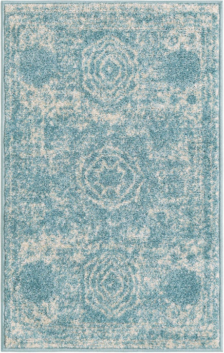 Aqua 2' x 3' 1 Bromley Rectangle Area Rug 100% Polypropylene With Cotton Backing Vintage Distressed Colorful Traditional Carpet for Living Dining Rooms Offices for Sale at Rug Engine