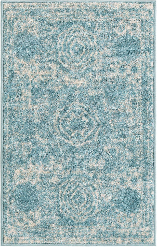 Aqua 2' x 3' 1 Bromley Rectangle Area Rug 100% Polypropylene With Cotton Backing Vintage Distressed Colorful Traditional Carpet for Living Dining Rooms Offices for Sale at Rug Engine