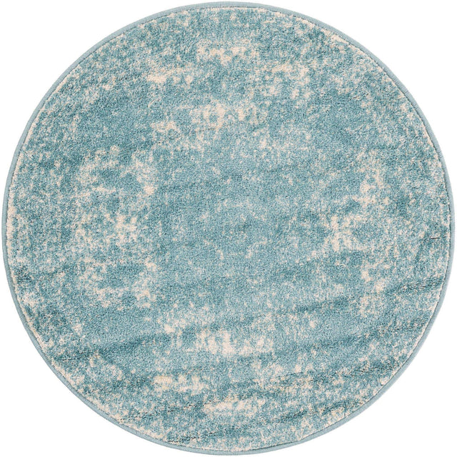 Aqua 3' 1 x 3' 1 Bromley Round Area Rug 100% Polypropylene With Cotton Backing Vintage Distressed Colorful Traditional Carpet for Living Dining Rooms Offices for Sale at Rug Engine