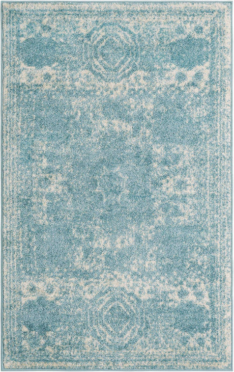 Aqua 3' 1 x 5' 3 Bromley Rectangle Area Rug 100% Polypropylene With Cotton Backing Vintage Distressed Colorful Traditional Carpet for Living Dining Rooms Offices for Sale at Rug Engine