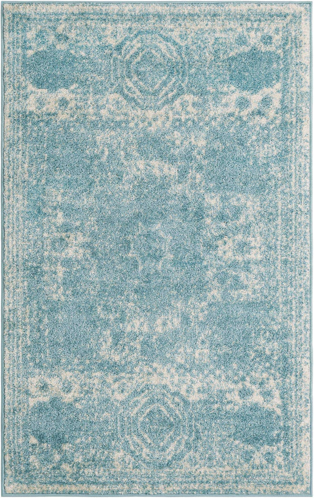 Aqua 3' 1 x 5' 3 Bromley Rectangle Area Rug 100% Polypropylene With Cotton Backing Vintage Distressed Colorful Traditional Carpet for Living Dining Rooms Offices for Sale at Rug Engine