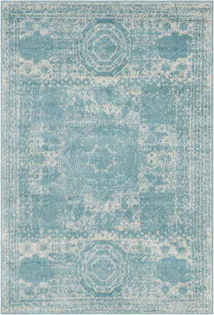 Aqua 4' 1 x 6' 1 Bromley Rectangle Area Rug 100% Polypropylene With Cotton Backing Vintage Distressed Colorful Traditional Carpet for Living Dining Rooms Offices for Sale at Rug Engine