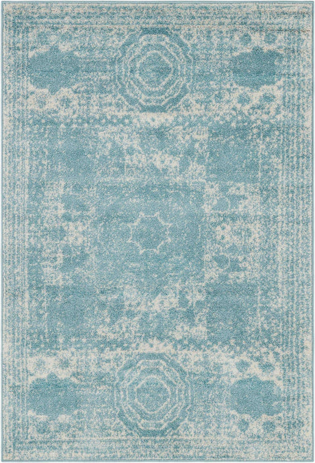 Aqua 4' 1 x 6' 1 Bromley Rectangle Area Rug 100% Polypropylene With Cotton Backing Vintage Distressed Colorful Traditional Carpet for Living Dining Rooms Offices for Sale at Rug Engine