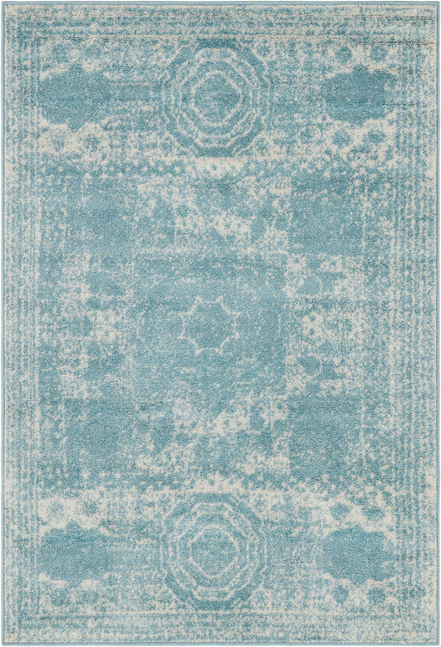 Aqua 4' 1 x 6' 1 Bromley Rectangle Area Rug 100% Polypropylene With Cotton Backing Vintage Distressed Colorful Traditional Carpet for Living Dining Rooms Offices for Sale at Rug Engine