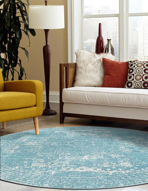 Aqua 3' 1 x 3' 1 Bromley Round Area Rug 100% Polypropylene With Cotton Backing Vintage Distressed Colorful Traditional Carpet for Living Dining Rooms Offices for Sale at Rug Engine