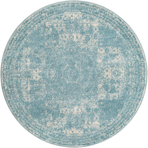 Aqua 5' 3 x 5' 3 Bromley Round Area Rug 100% Polypropylene With Cotton Backing Vintage Distressed Colorful Traditional Carpet for Living Dining Rooms Offices for Sale at Rug Engine