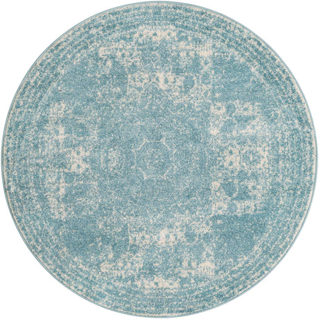 Aqua 5' 3 x 5' 3 Bromley Round Area Rug 100% Polypropylene With Cotton Backing Vintage Distressed Colorful Traditional Carpet for Living Dining Rooms Offices for Sale at Rug Engine