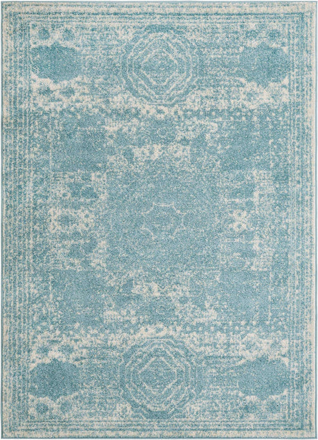 Aqua 5' 3 x 7' 1 Bromley Rectangle Area Rug 100% Polypropylene With Cotton Backing Vintage Distressed Colorful Traditional Carpet for Living Dining Rooms Offices for Sale at Rug Engine