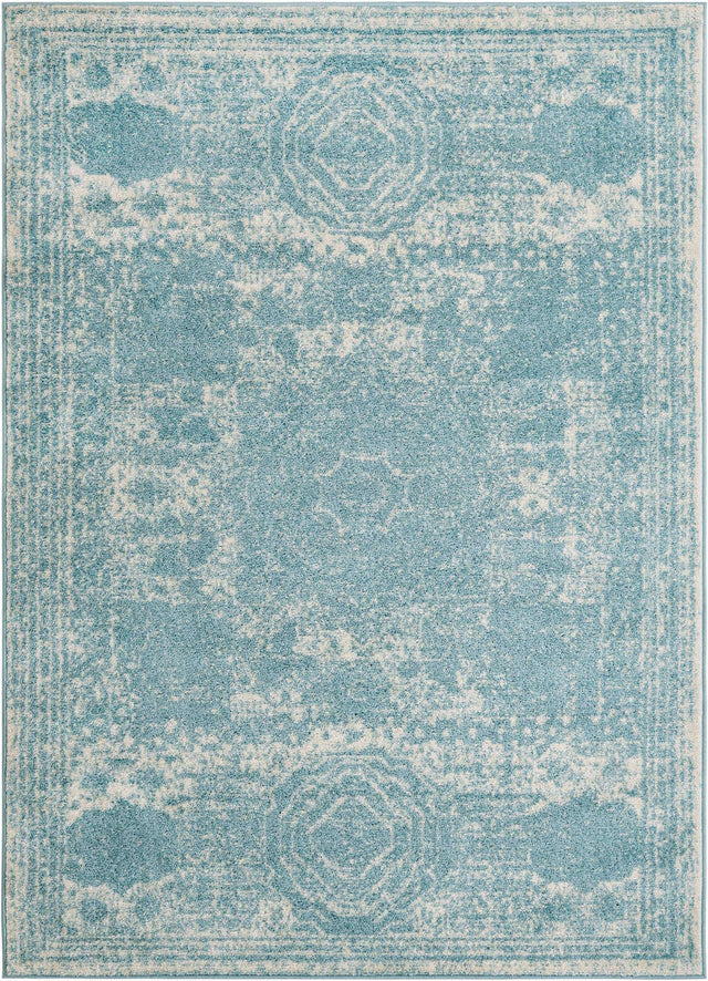 Aqua 5' 3 x 7' 1 Bromley Rectangle Area Rug 100% Polypropylene With Cotton Backing Vintage Distressed Colorful Traditional Carpet for Living Dining Rooms Offices for Sale at Rug Engine