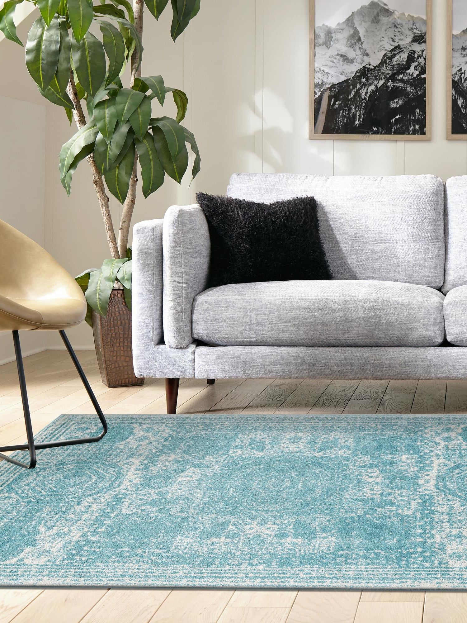 Aqua 7' 10 x 10' Bromley Rectangle Area Rug 100% Polypropylene With Cotton Backing Vintage Distressed Colorful Traditional Carpet for Living Dining Rooms Offices for Sale at Rug Engine