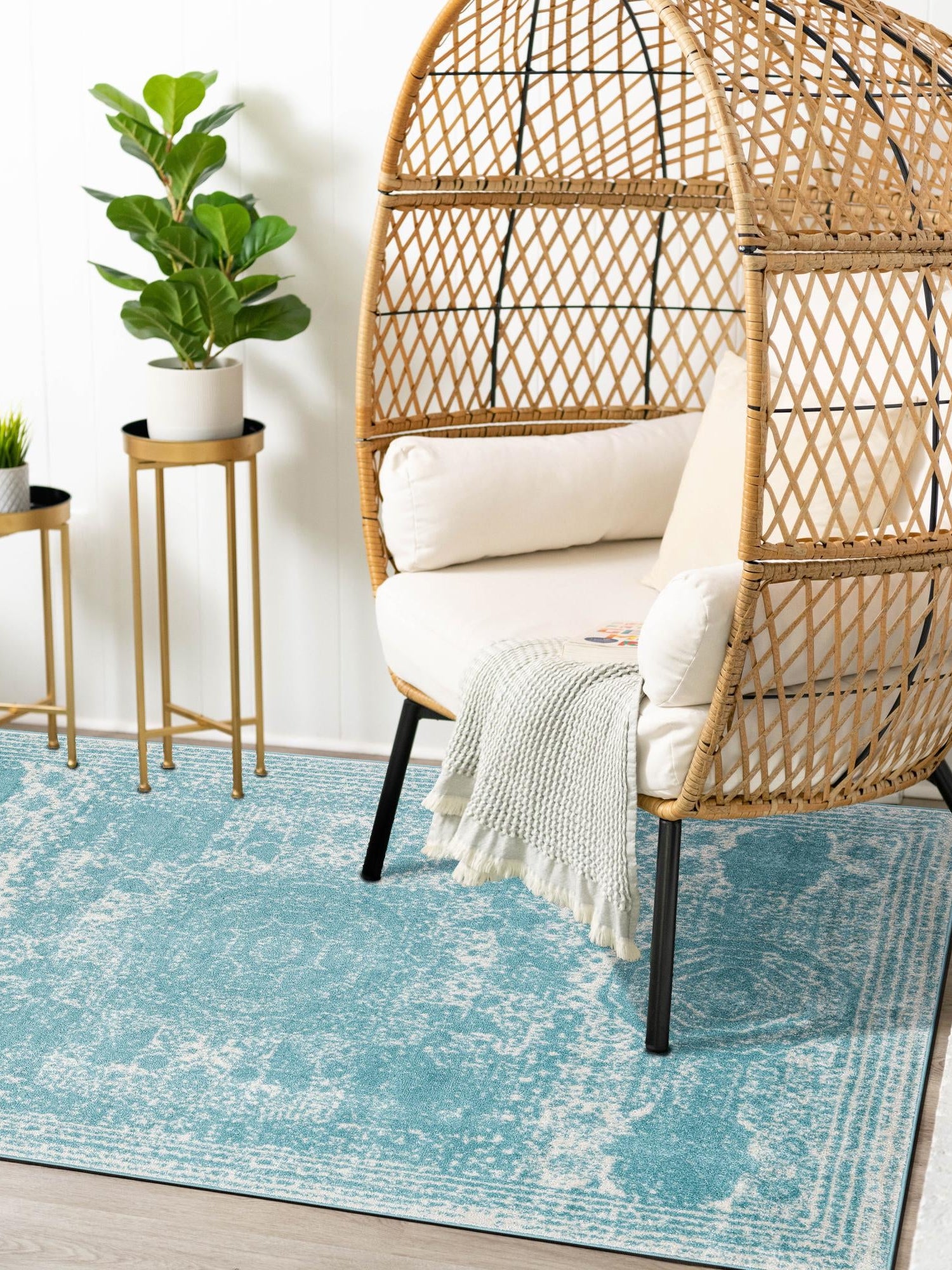 Aqua 7' 10 x 10' Bromley Rectangle Area Rug 100% Polypropylene With Cotton Backing Vintage Distressed Colorful Traditional Carpet for Living Dining Rooms Offices for Sale at Rug Engine