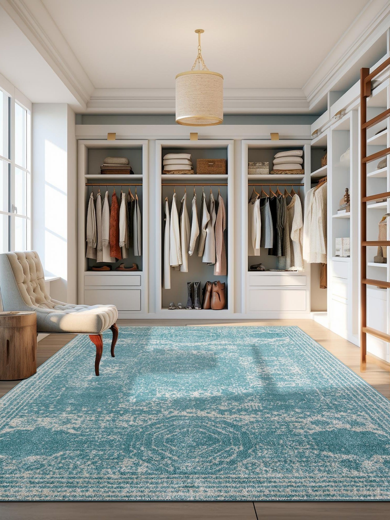 Aqua 7' 10 x 10' Bromley Rectangle Area Rug 100% Polypropylene With Cotton Backing Vintage Distressed Colorful Traditional Carpet for Living Dining Rooms Offices for Sale at Rug Engine