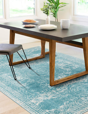 Aqua 7' 10 x 10' Bromley Rectangle Area Rug 100% Polypropylene With Cotton Backing Vintage Distressed Colorful Traditional Carpet for Living Dining Rooms Offices for Sale at Rug Engine