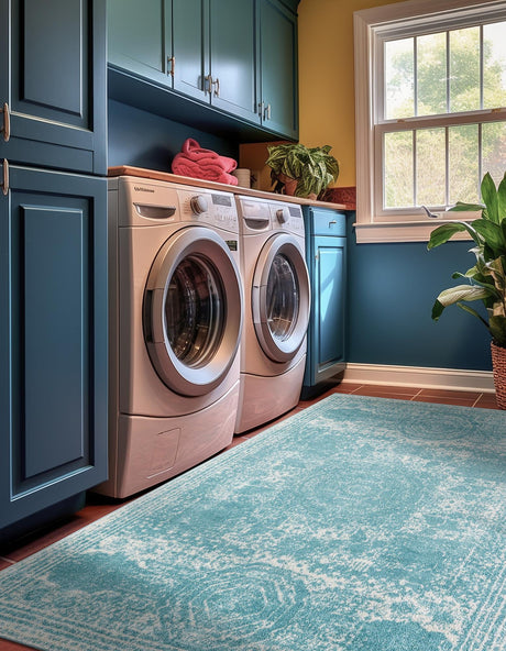 Aqua 2' x 3' 1 Bromley Rectangle Area Rug 100% Polypropylene With Cotton Backing Vintage Distressed Colorful Traditional Carpet for Living Dining Rooms Offices for Sale at Rug Engine