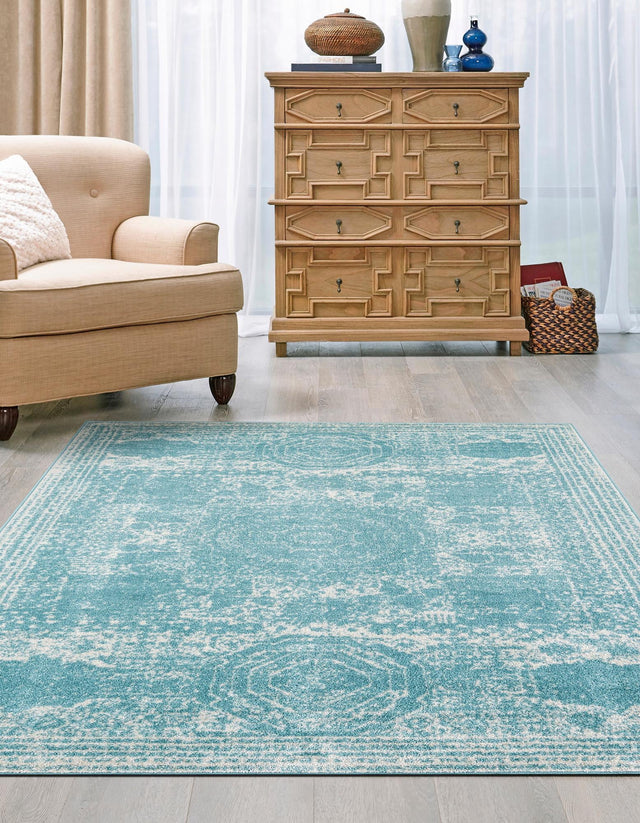 Aqua 10' x 14' 1 Bromley Rectangle Area Rug 100% Polypropylene With Cotton Backing Vintage Distressed Colorful Traditional Carpet for Living Dining Rooms Offices for Sale at Rug Engine