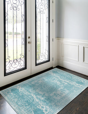 Aqua 10' x 14' 1 Bromley Rectangle Area Rug 100% Polypropylene With Cotton Backing Vintage Distressed Colorful Traditional Carpet for Living Dining Rooms Offices for Sale at Rug Engine