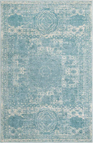 Aqua 5' 3 x 8' Bromley Rectangle Area Rug 100% Polypropylene With Cotton Backing Vintage Distressed Colorful Traditional Carpet for Living Dining Rooms Offices for Sale at Rug Engine