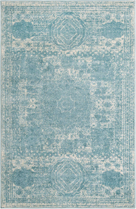 Aqua 5' 3 x 8' Bromley Rectangle Area Rug 100% Polypropylene With Cotton Backing Vintage Distressed Colorful Traditional Carpet for Living Dining Rooms Offices for Sale at Rug Engine