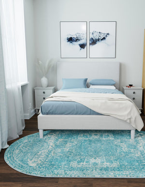 Aqua 5' 3 x 8' Bromley Oval Area Rug 100% Polypropylene With Cotton Backing Vintage Distressed Colorful Traditional Carpet for Living Dining Rooms Offices for Sale at Rug Engine