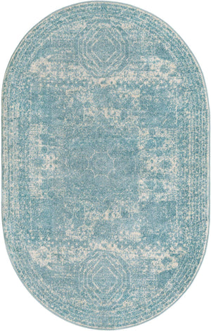 Aqua 5' 3 x 8' Bromley Oval Area Rug 100% Polypropylene With Cotton Backing Vintage Distressed Colorful Traditional Carpet for Living Dining Rooms Offices for Sale at Rug Engine