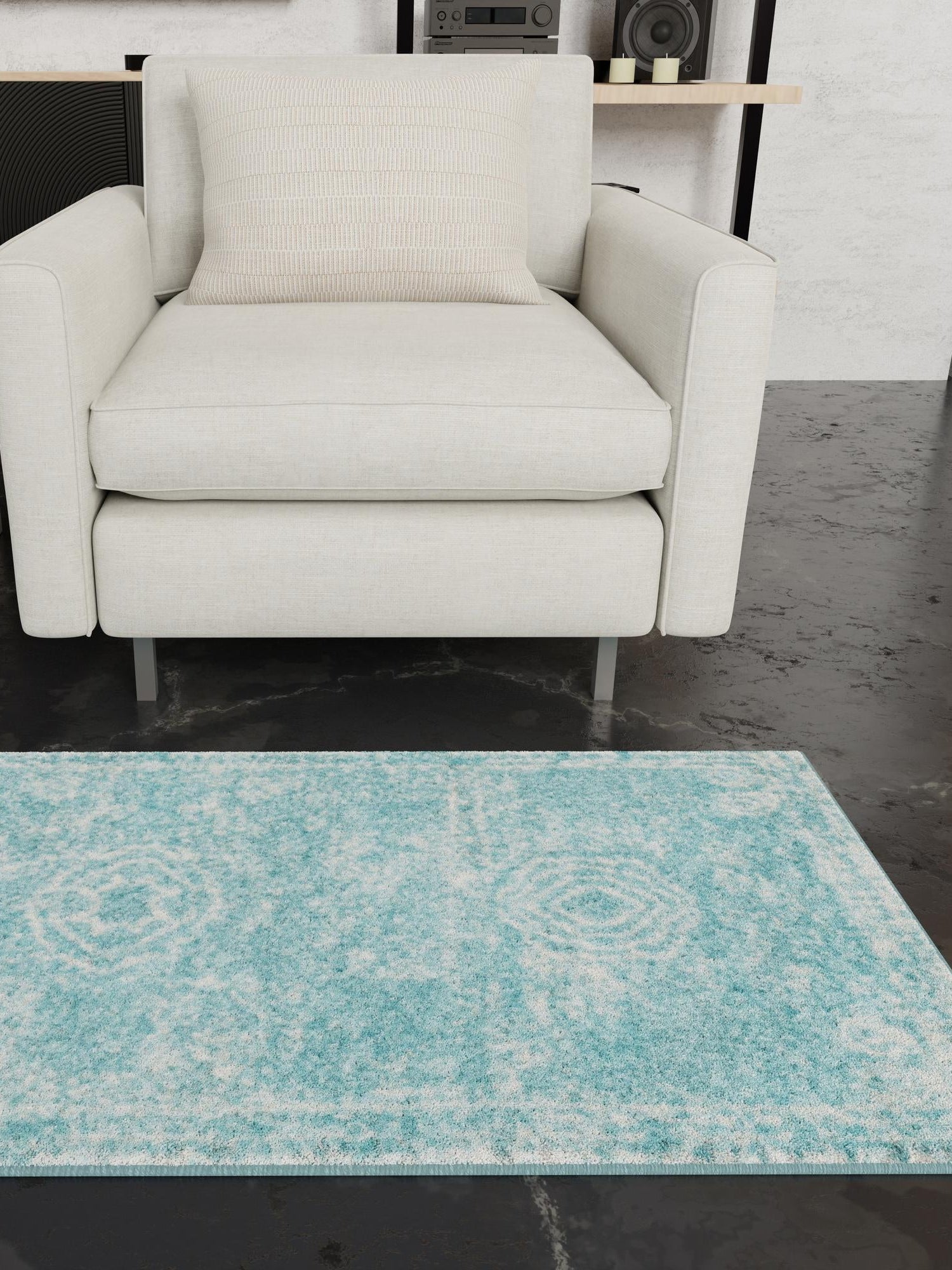 Aqua 2' x 8' Bromley Runner Area Rug 100% Polypropylene With Cotton Backing Vintage Distressed Colorful Traditional Carpet for Living Dining Rooms Offices for Sale at Rug Engine