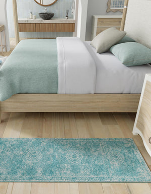Aqua 2' x 8' Bromley Runner Area Rug 100% Polypropylene With Cotton Backing Vintage Distressed Colorful Traditional Carpet for Living Dining Rooms Offices for Sale at Rug Engine