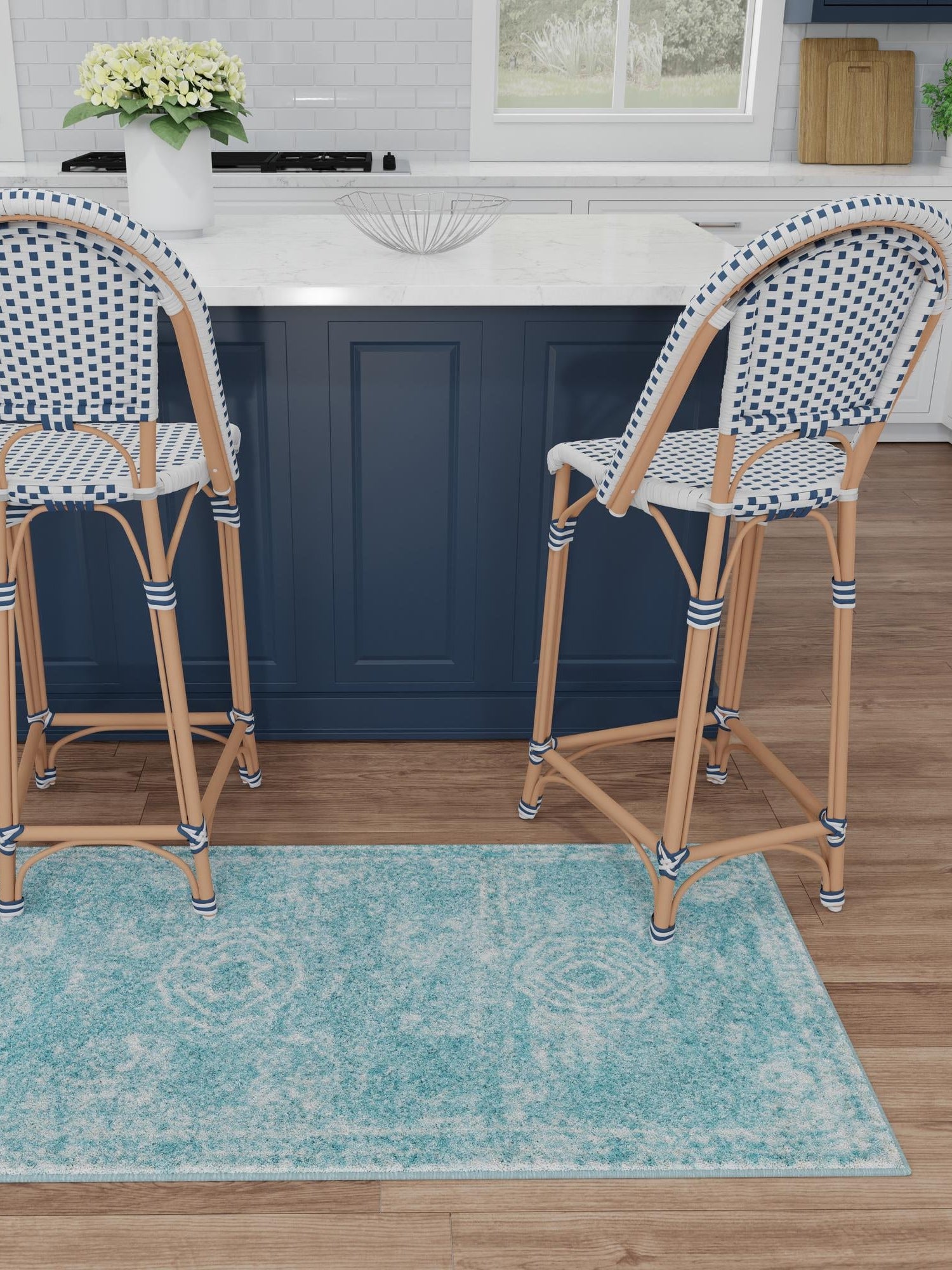 Aqua 2' x 8' Bromley Runner Area Rug 100% Polypropylene With Cotton Backing Vintage Distressed Colorful Traditional Carpet for Living Dining Rooms Offices for Sale at Rug Engine