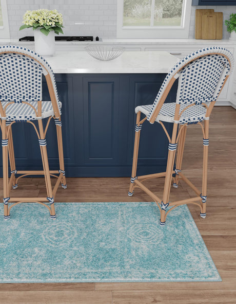 Aqua 2' x 8' Bromley Runner Area Rug 100% Polypropylene With Cotton Backing Vintage Distressed Colorful Traditional Carpet for Living Dining Rooms Offices for Sale at Rug Engine