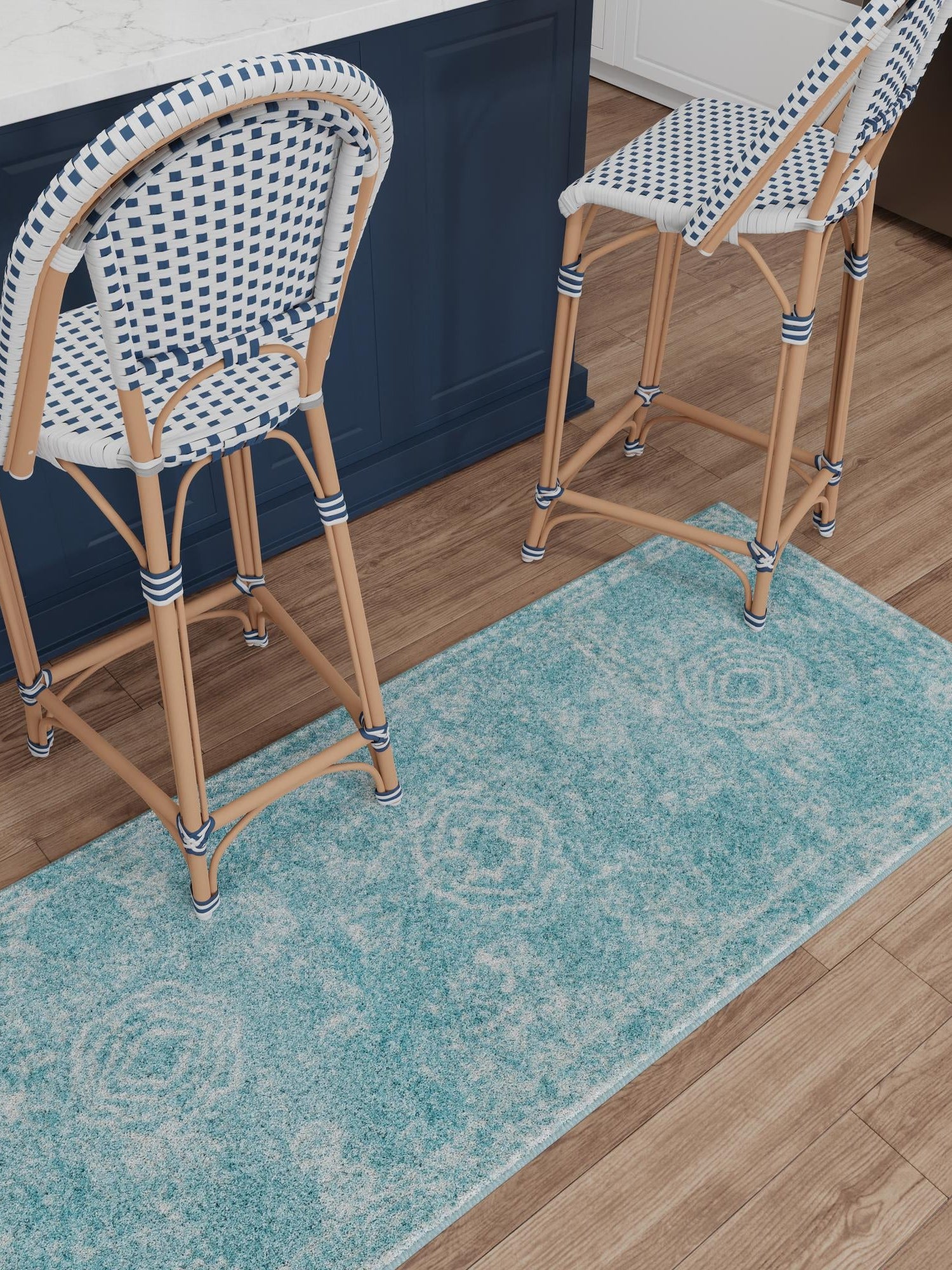 Aqua 2' 7 x 10' Bromley Runner Area Rug 100% Polypropylene With Cotton Backing Vintage Distressed Colorful Traditional Carpet for Living Dining Rooms Offices for Sale at Rug Engine
