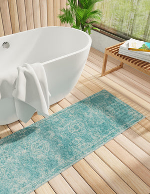 Aqua 2' 7 x 12' Bromley Runner Area Rug 100% Polypropylene With Cotton Backing Vintage Distressed Colorful Traditional Carpet for Living Dining Rooms Offices for Sale at Rug Engine