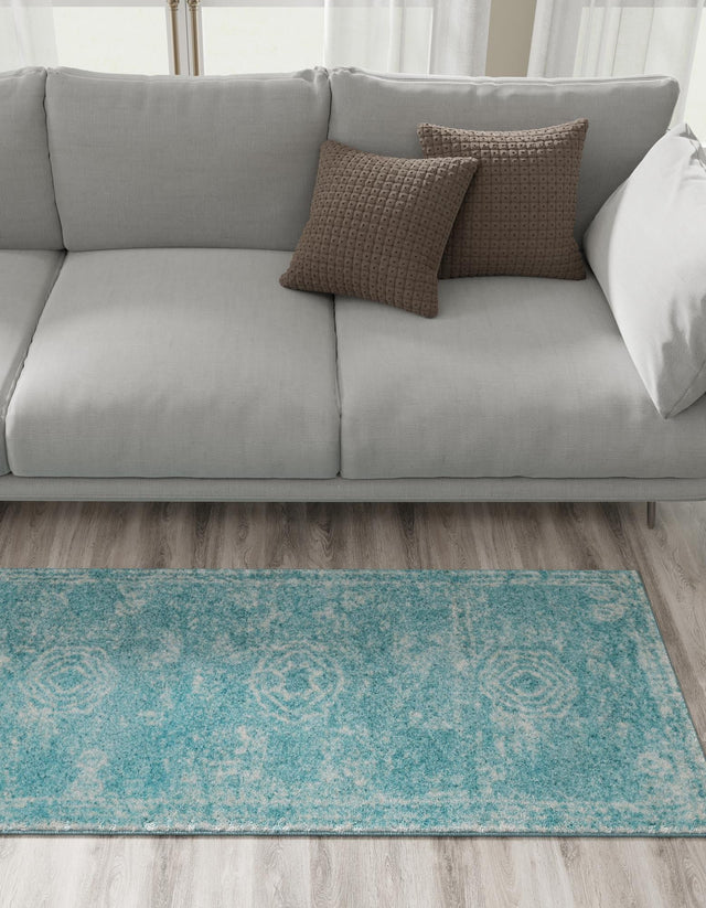 Aqua 2' 7 x 12' Bromley Runner Area Rug 100% Polypropylene With Cotton Backing Vintage Distressed Colorful Traditional Carpet for Living Dining Rooms Offices for Sale at Rug Engine