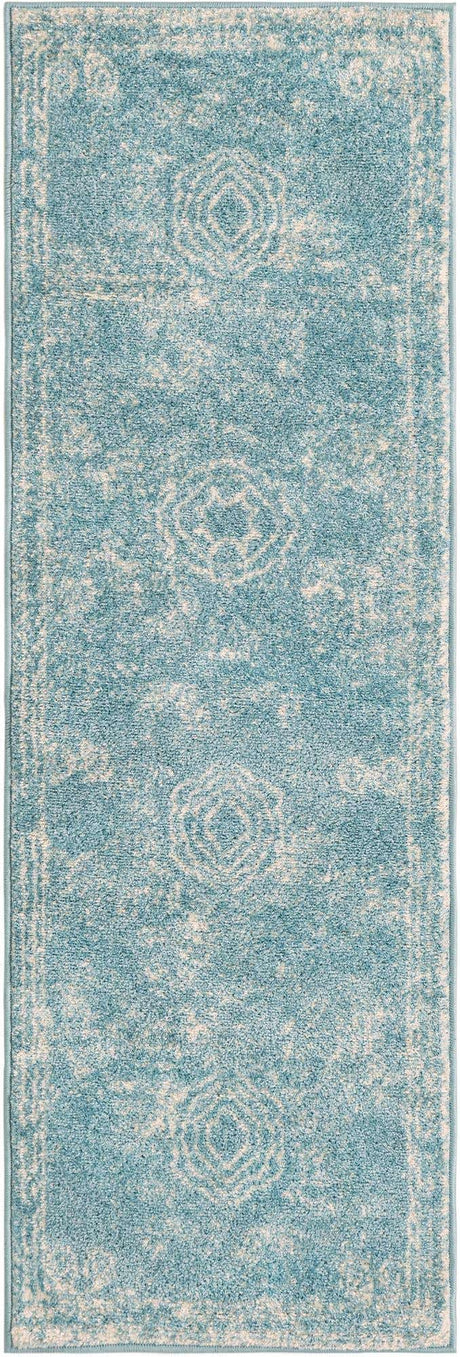 Aqua 2' x 6' 1 Bromley Runner Area Rug 100% Polypropylene With Cotton Backing Vintage Distressed Colorful Traditional Carpet for Living Dining Rooms Offices for Sale at Rug Engine