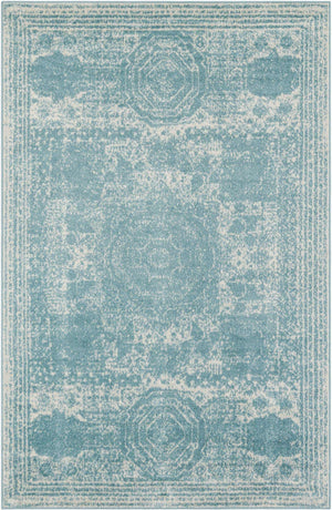 Aqua 6' 1 x 9' Bromley Rectangle Area Rug 100% Polypropylene With Cotton Backing Vintage Distressed Colorful Traditional Carpet for Living Dining Rooms Offices for Sale at Rug Engine