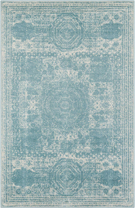Aqua 6' 1 x 9' Bromley Rectangle Area Rug 100% Polypropylene With Cotton Backing Vintage Distressed Colorful Traditional Carpet for Living Dining Rooms Offices for Sale at Rug Engine