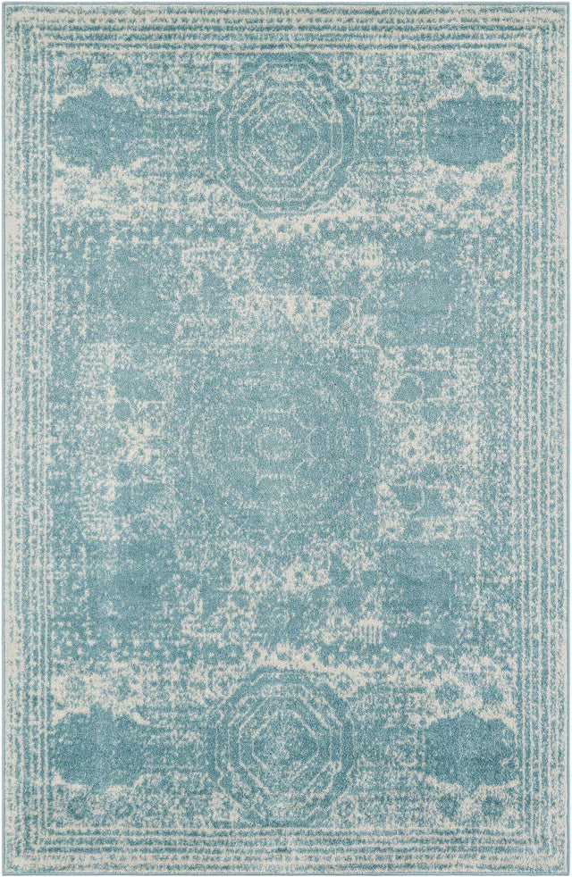 Aqua 6' 1 x 9' Bromley Rectangle Area Rug 100% Polypropylene With Cotton Backing Vintage Distressed Colorful Traditional Carpet for Living Dining Rooms Offices for Sale at Rug Engine