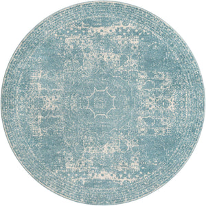 Aqua 7' 10 x 7' 10 Bromley Round Area Rug 100% Polypropylene With Cotton Backing Vintage Distressed Colorful Traditional Carpet for Living Dining Rooms Offices for Sale at Rug Engine