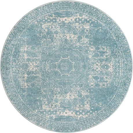Aqua 7' 10 x 7' 10 Bromley Round Area Rug 100% Polypropylene With Cotton Backing Vintage Distressed Colorful Traditional Carpet for Living Dining Rooms Offices for Sale at Rug Engine