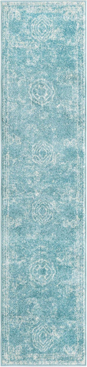 Aqua 2' x 8' Bromley Runner Area Rug 100% Polypropylene With Cotton Backing Vintage Distressed Colorful Traditional Carpet for Living Dining Rooms Offices for Sale at Rug Engine