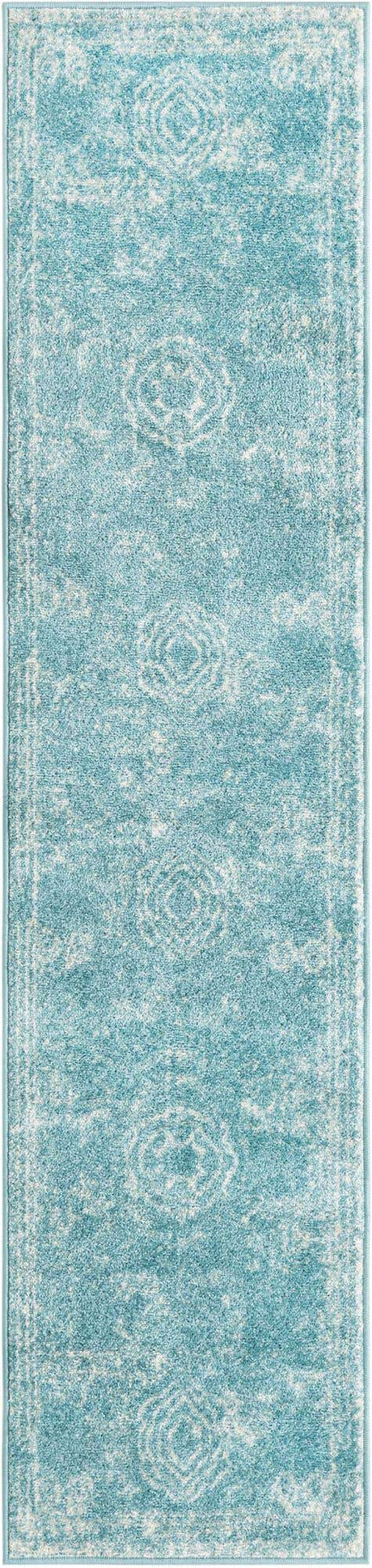 Aqua 2' x 8' Bromley Runner Area Rug 100% Polypropylene With Cotton Backing Vintage Distressed Colorful Traditional Carpet for Living Dining Rooms Offices for Sale at Rug Engine
