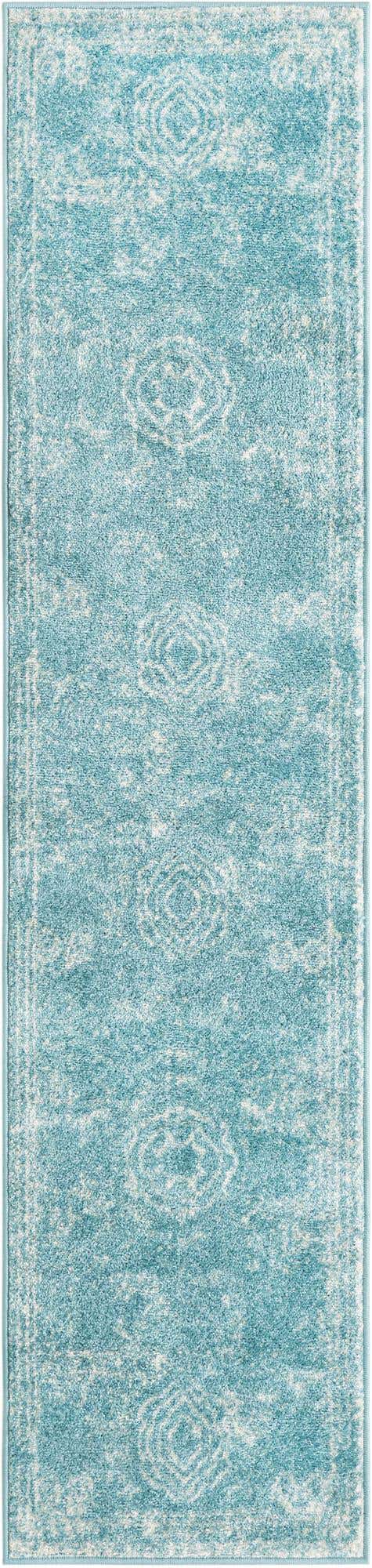 Aqua 2' x 8' Bromley Runner Area Rug 100% Polypropylene With Cotton Backing Vintage Distressed Colorful Traditional Carpet for Living Dining Rooms Offices for Sale at Rug Engine